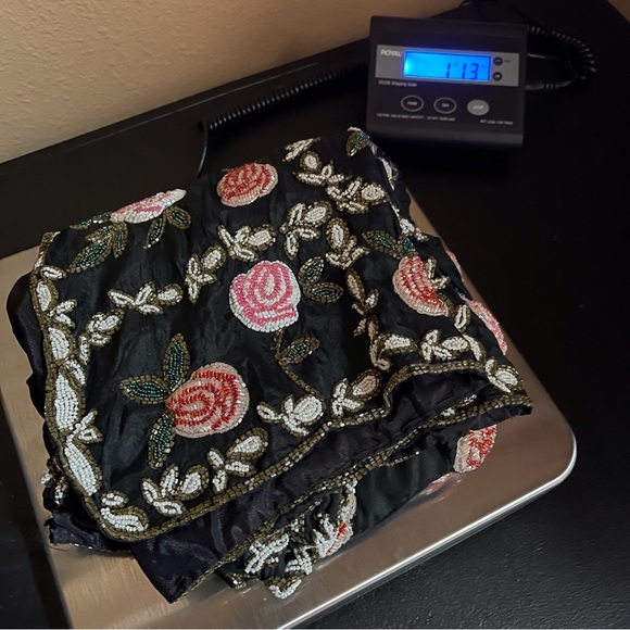 Vintage 100% silk heavily beaded rose jacket hook eye closure fully lined Size M - Picture 13 of 16